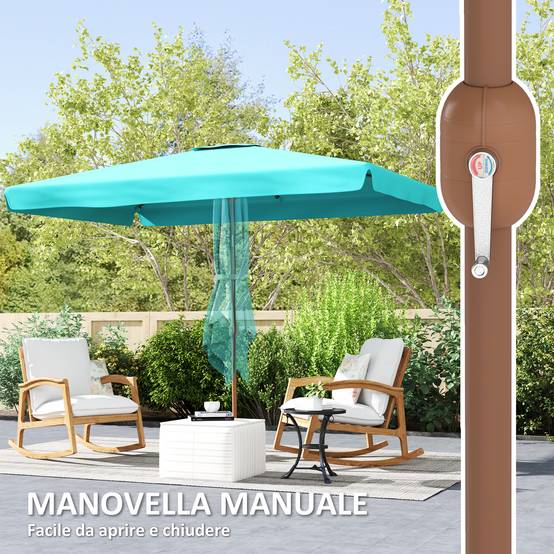 ComfortXL - Parasol rectangulaire aluminium polyester balcon inclinable effet bois manivelle 2x3m turquoise - ComfortXL Outdoor Living - Image 9