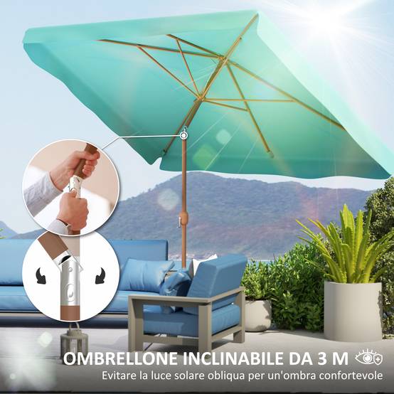 ComfortXL - Parasol rectangulaire aluminium polyester balcon inclinable effet bois manivelle 2x3m turquoise - ComfortXL Outdoor Living - Image 6