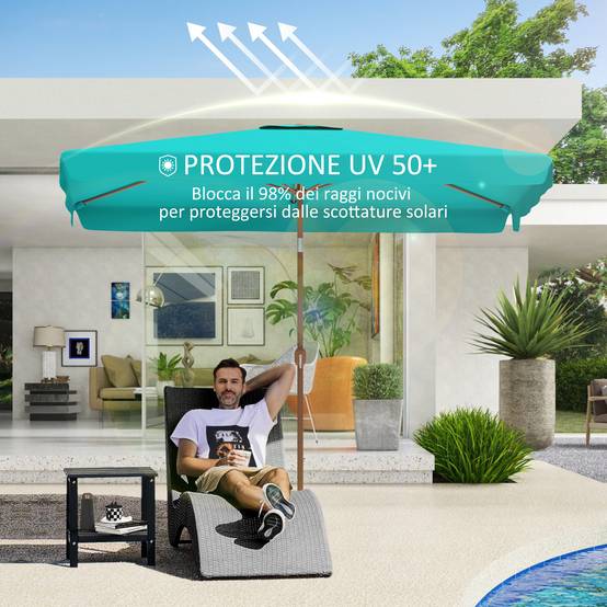 ComfortXL - Parasol rectangulaire aluminium polyester balcon inclinable effet bois manivelle 2x3m turquoise - ComfortXL Outdoor Living - Image 7