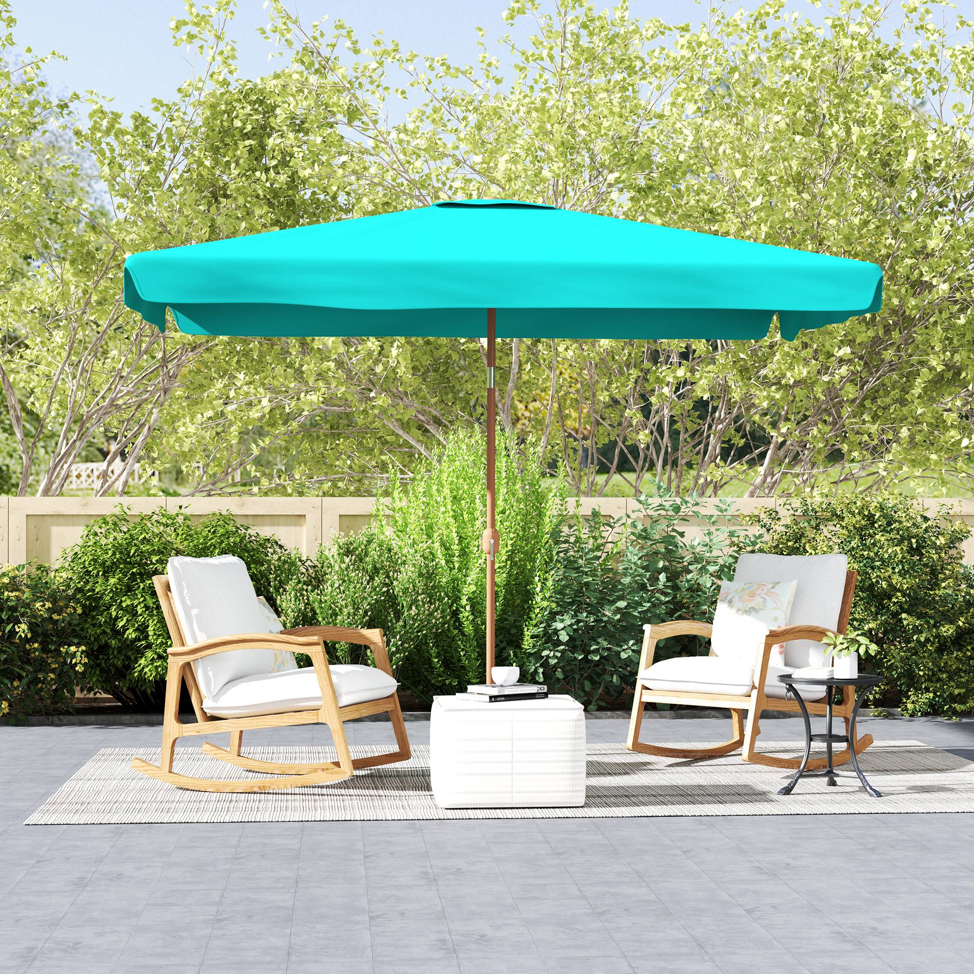 ComfortXL - Parasol rectangulaire aluminium polyester balcon inclinable effet bois manivelle 2x3m turquoise - ComfortXL Outdoor Living - Image 4