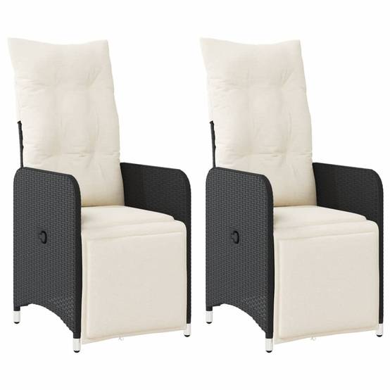 Chaise Inclinable de Jardin avec Coussins Noir Résine Tressée – 54.5 x 58.5 x 92 cm, Poids :20.8kg - PANGIVO - Image 2