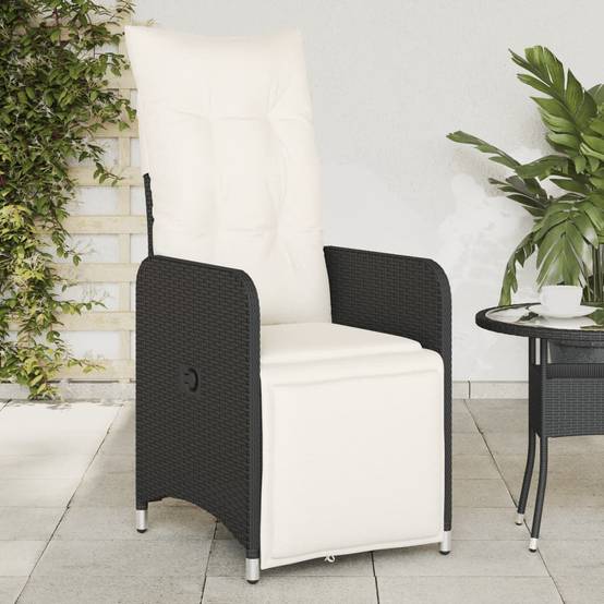 Chaise Inclinable de Jardin avec Coussins Noir Résine Tressée – 54.5 x 58.5 x 92 cm, Poids :20.8kg - PANGIVO - Image 1