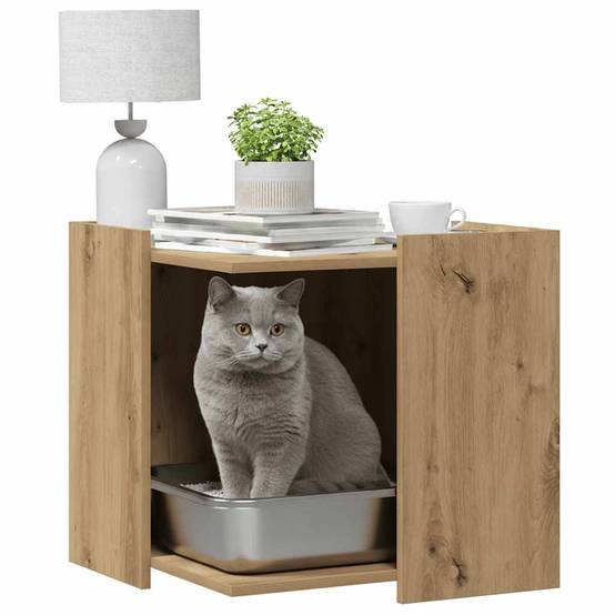 Meuble de bac à litière pour chat bois d'ingénierie chêne artisanal 53 x 53 x 51 cm - PANGIVO - Image 3