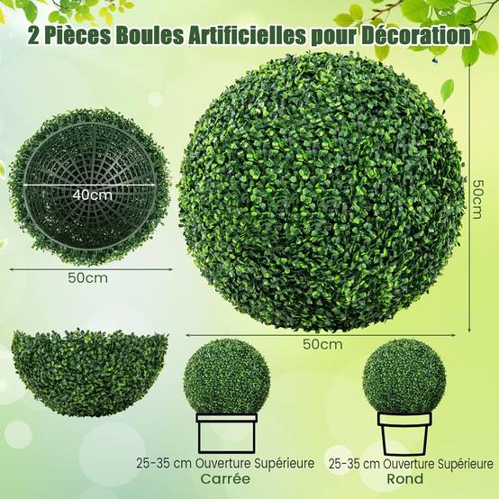2 Boules de Buis Artificielles 50 cm Résistantes aux UV, Plantes en Boules de Faux Sphères Végétales, Vert Foncé - Image 5