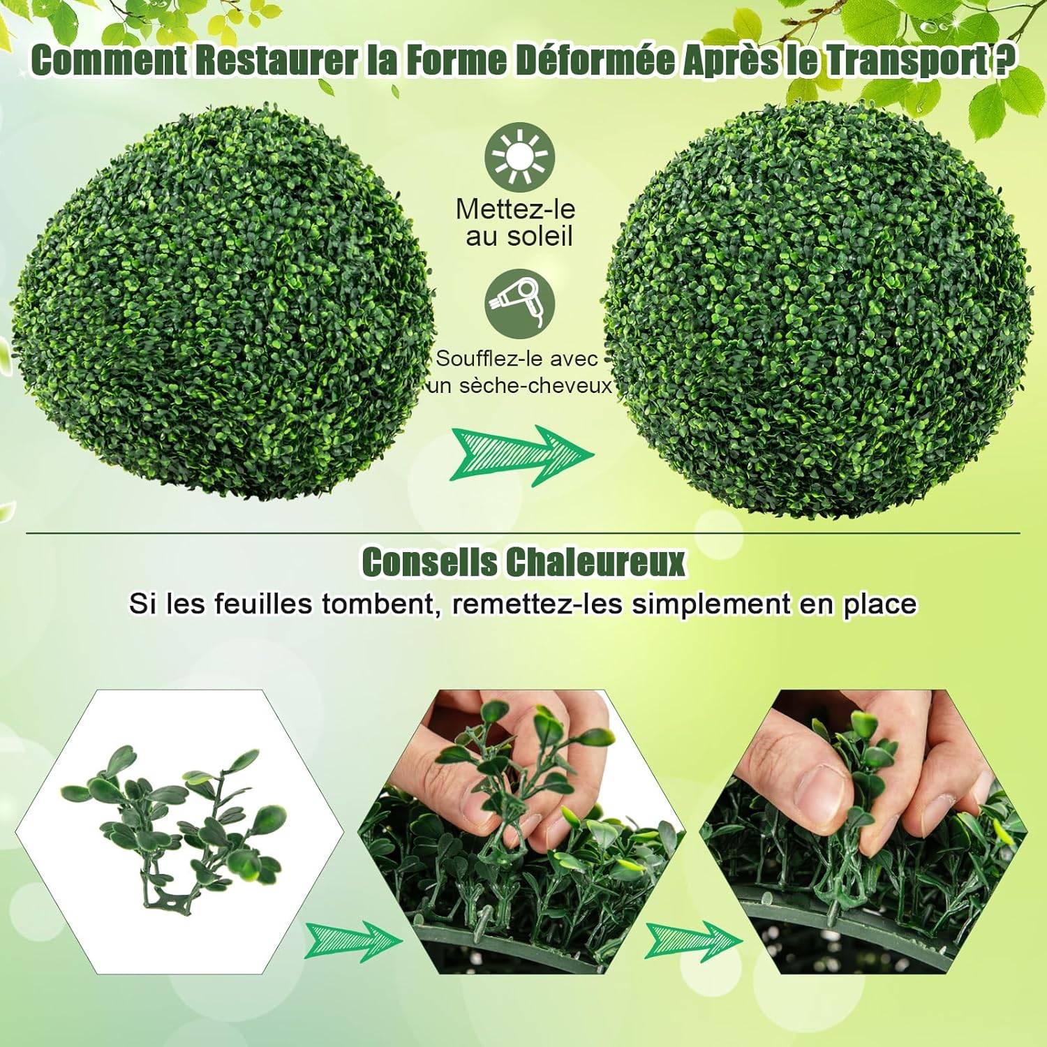 2 Boules de Buis Artificielles 50 cm Résistantes aux UV, Plantes en Boules de Faux Sphères Végétales, Vert Foncé - Image 4
