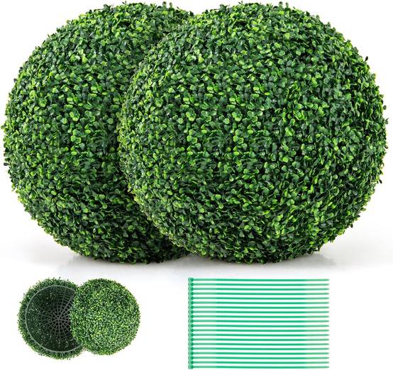 2 Boules de Buis Artificielles 50 cm Résistantes aux UV, Plantes en Boules de Faux Sphères Végétales, Vert Foncé - Image 1