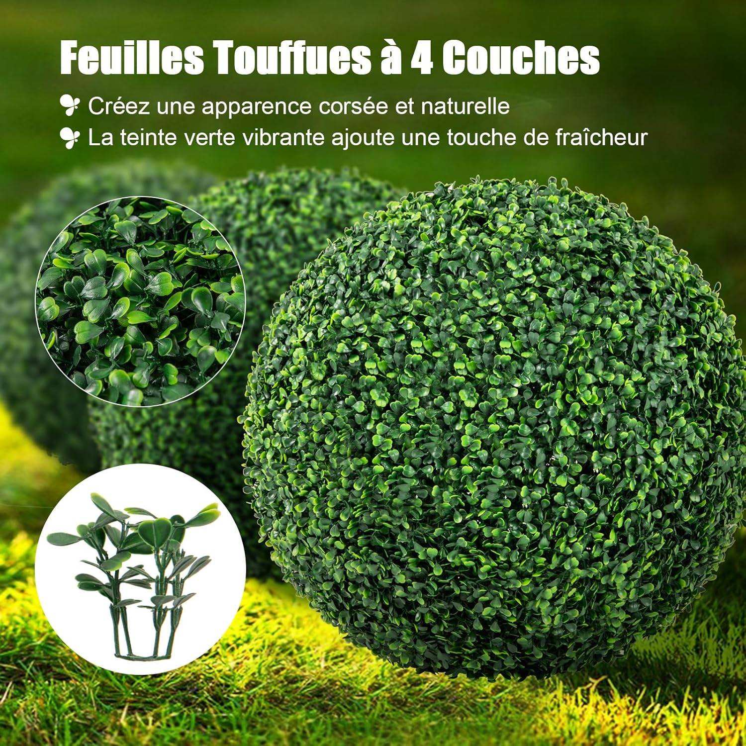 2 Boules de Buis Artificielles 50 cm Résistantes aux UV, Plantes en Boules de Faux Sphères Végétales, Vert Foncé - Image 6