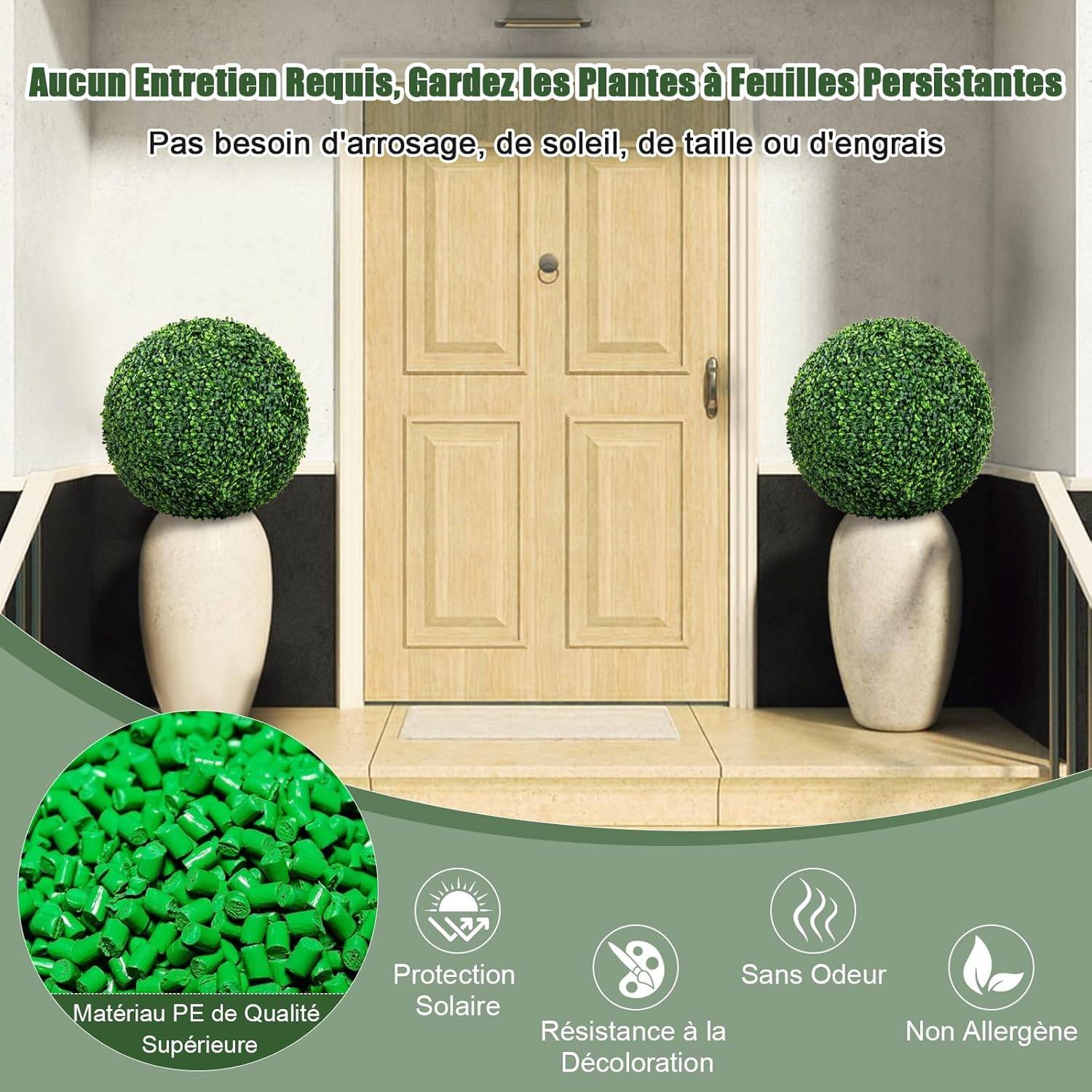 2 Boules de Buis Artificielles 50 cm Résistantes aux UV, Plantes en Boules de Faux Sphères Végétales, Vert Foncé - Image 7