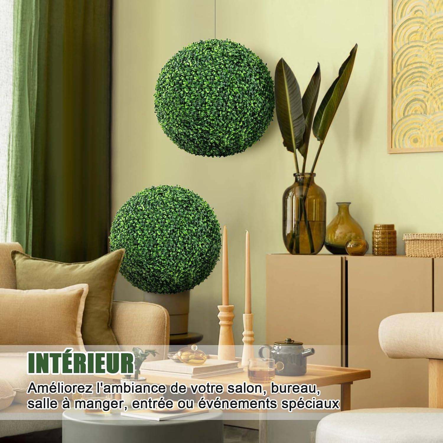 2 Boules de Buis Artificielles 50 cm Résistantes aux UV, Plantes en Boules de Faux Sphères Végétales, Vert Foncé - Image 9