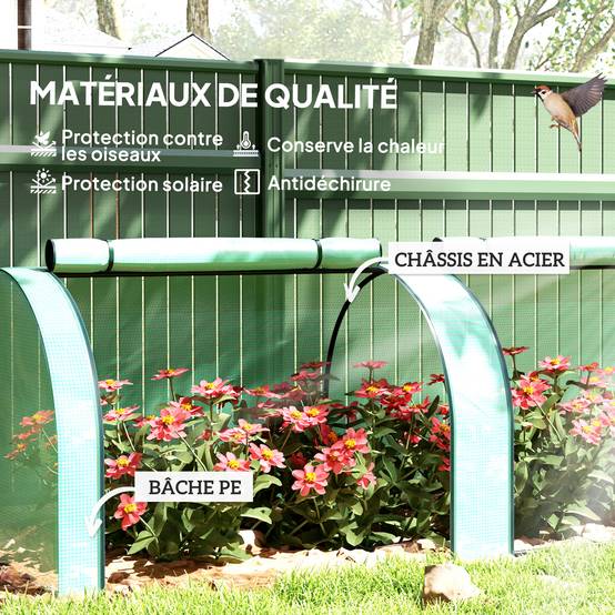 Mini serre tunnel jardin PE plantes tomates 3 portes zippées 350x100x80cm vert - ComfortXL Outdoor Living - Image 6