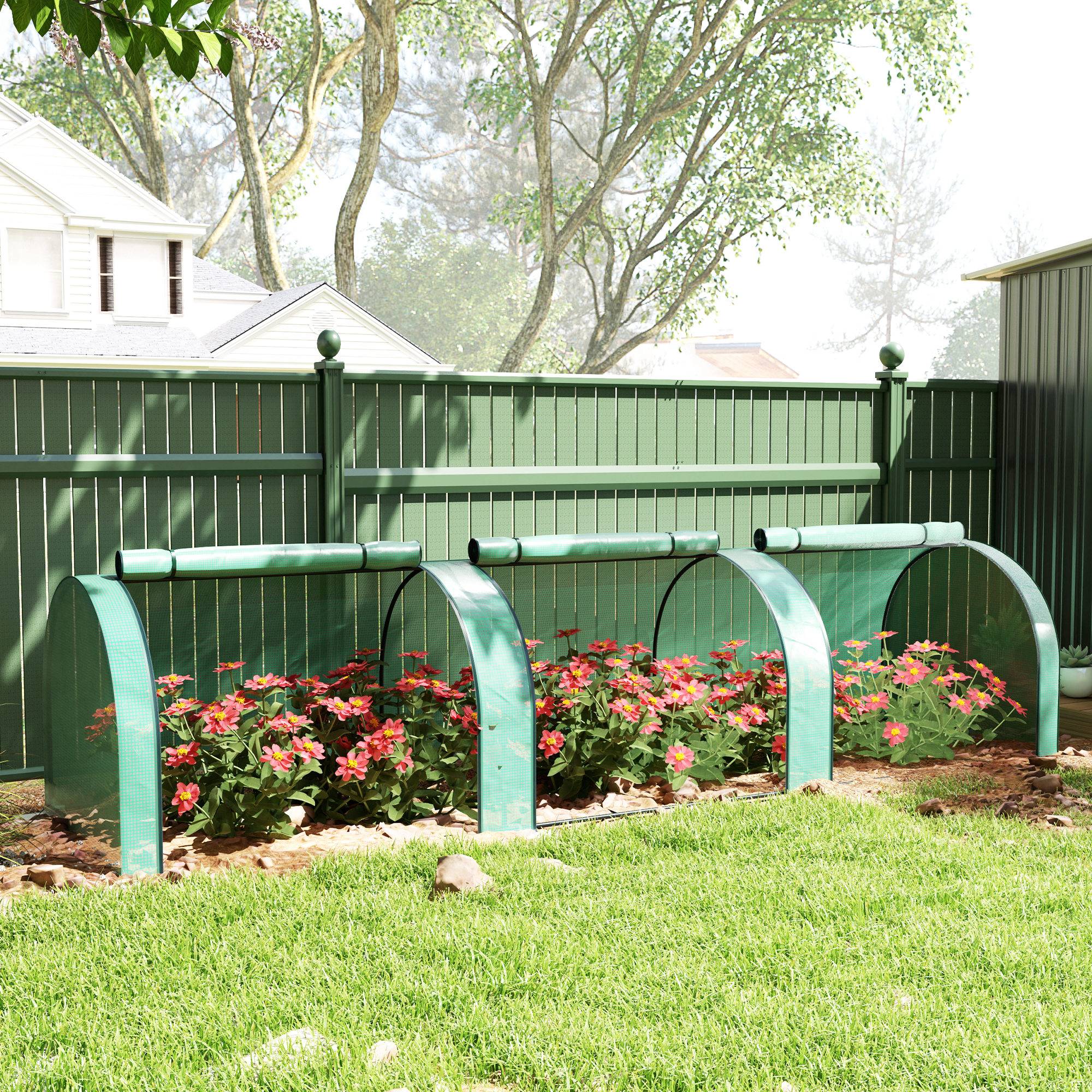 Mini serre tunnel jardin PE plantes tomates 3 portes zippées 350x100x80cm vert - ComfortXL Outdoor Living - Image 4