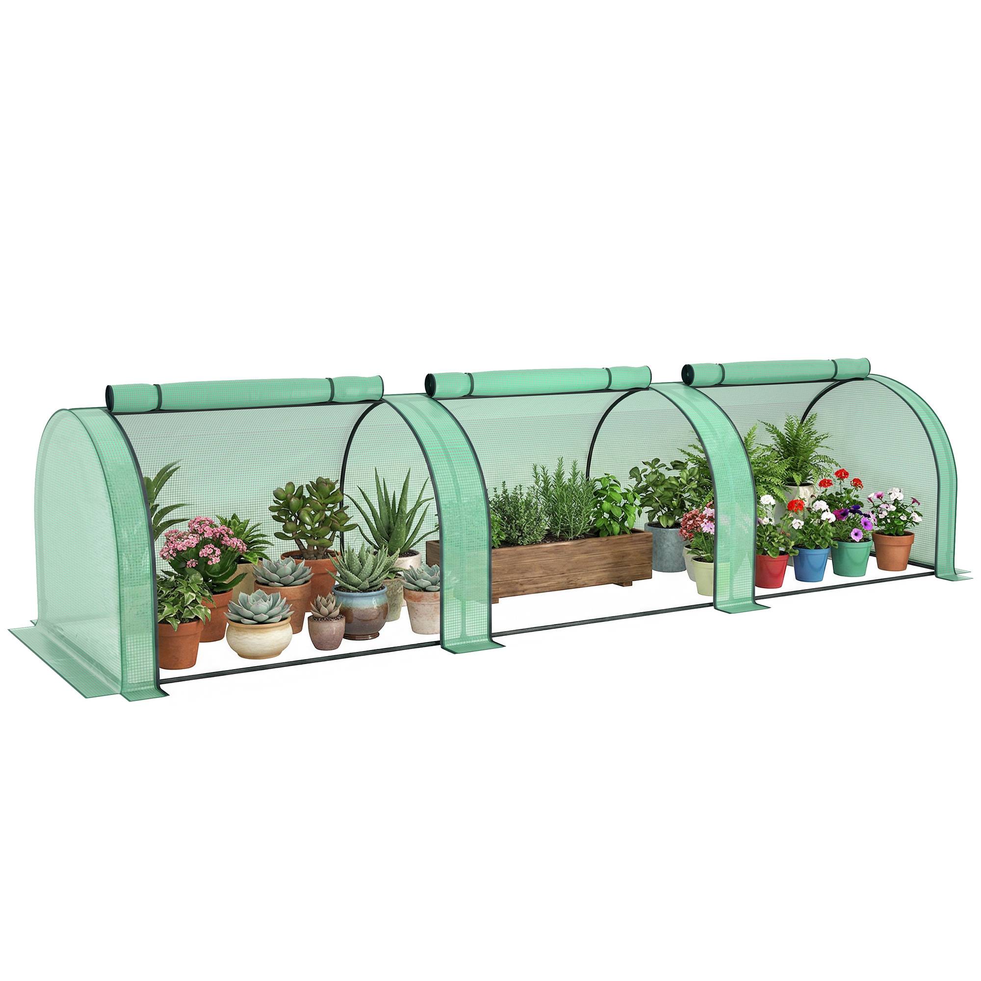 Mini serre tunnel jardin PE plantes tomates 3 portes zippées 350x100x80cm vert - ComfortXL Outdoor Living - Image 1