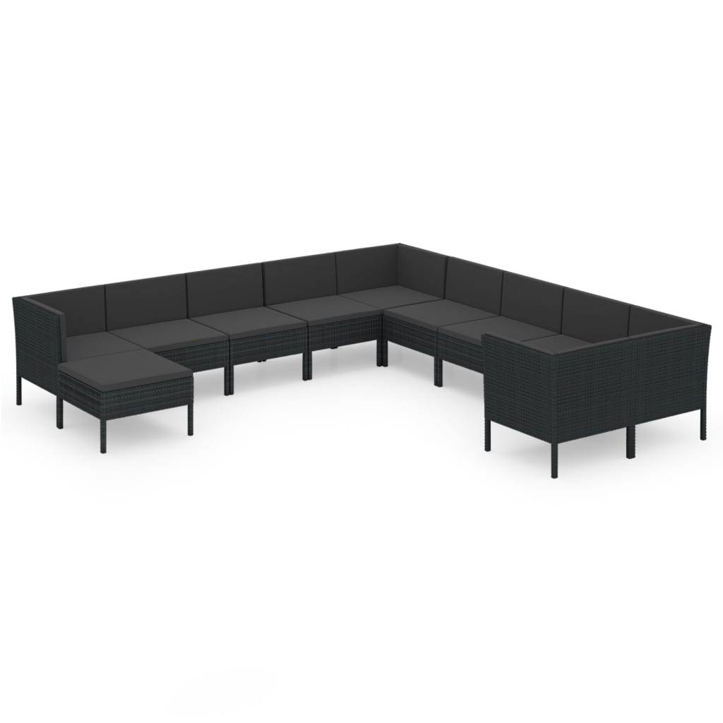 Helloshop26 - Salon de jardin meuble d'extérieur ensemble de mobilier 11 pièces avec coussins résine tressée noir - Imagen 1