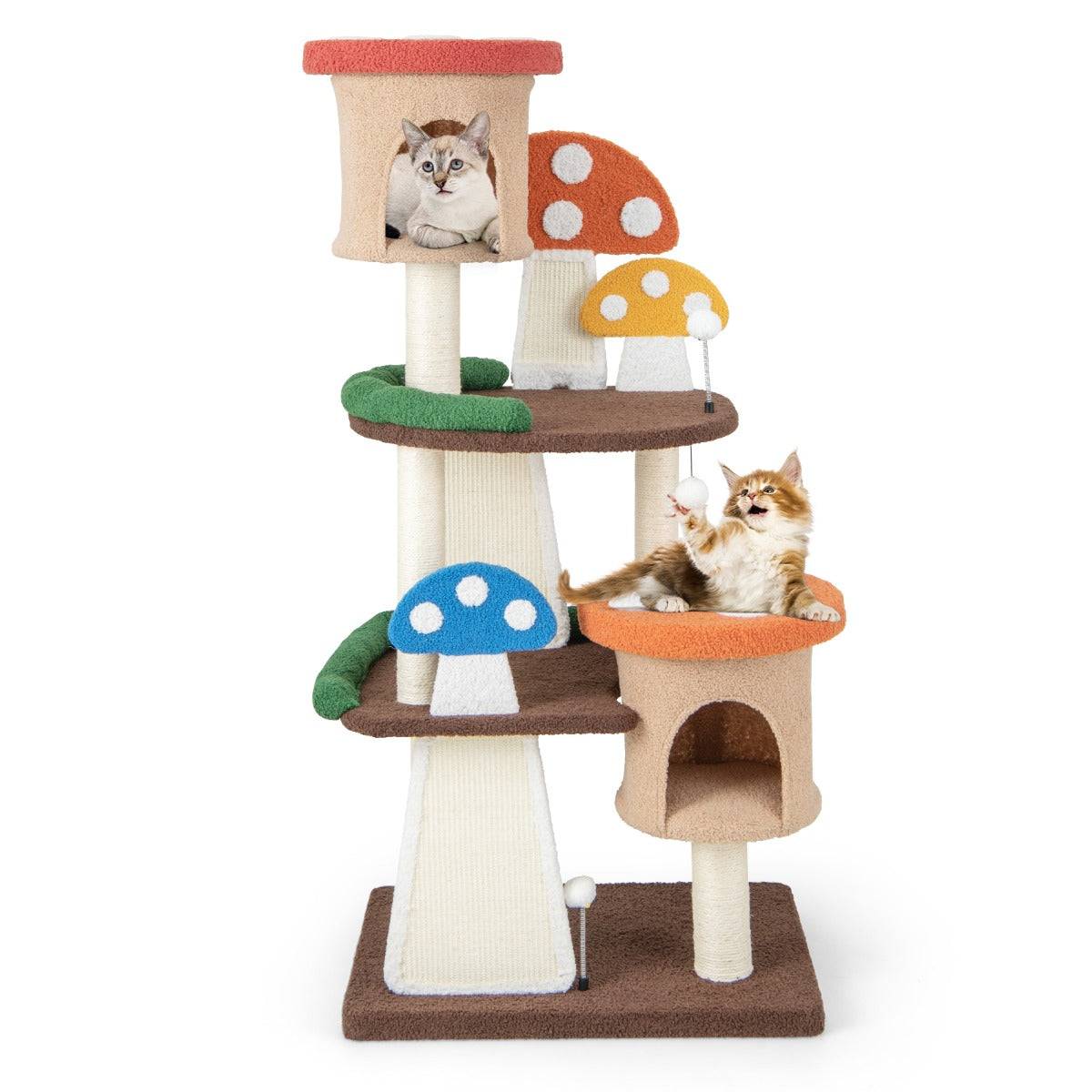 Helloshop26 - Arbre à chat en forme de champignon 2 condos balles interactives poteau griffoir plateforme tour de jeux pour chat multicolore - Imagen 1