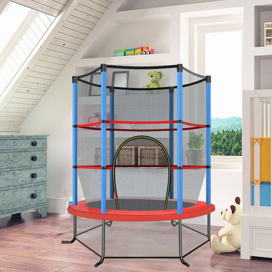 Trampoline de Jardin pour Enfants Ø165CM avec Filet de Protection Appuis de Ressorts et Structure en Acier Bleu F406R - Image 2