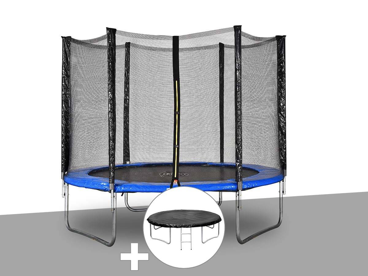 Jardideco - Kit trampoline Jardideco Atlas Ø 2,44 m Bleu + Bâche de protection