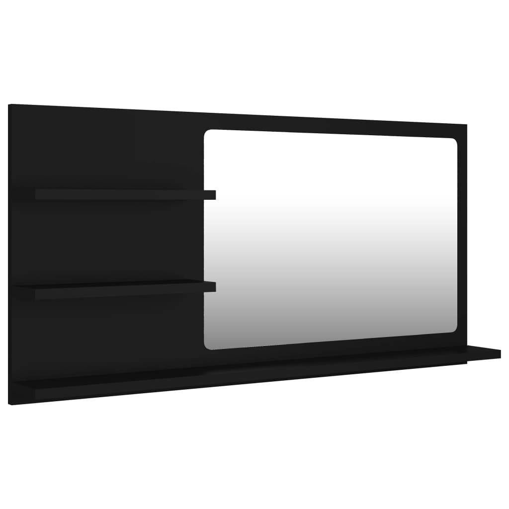 Helloshop26 - Miroir de salle de bain 3 étagères 90 x 10,5 x 45 cm aggloméré noir - Imagen 1