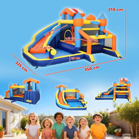 Château gonflable avec souffleur 8 en 1, parc aquatique, toboggan, trampoline, piscine à balles, multicolore - Image 5