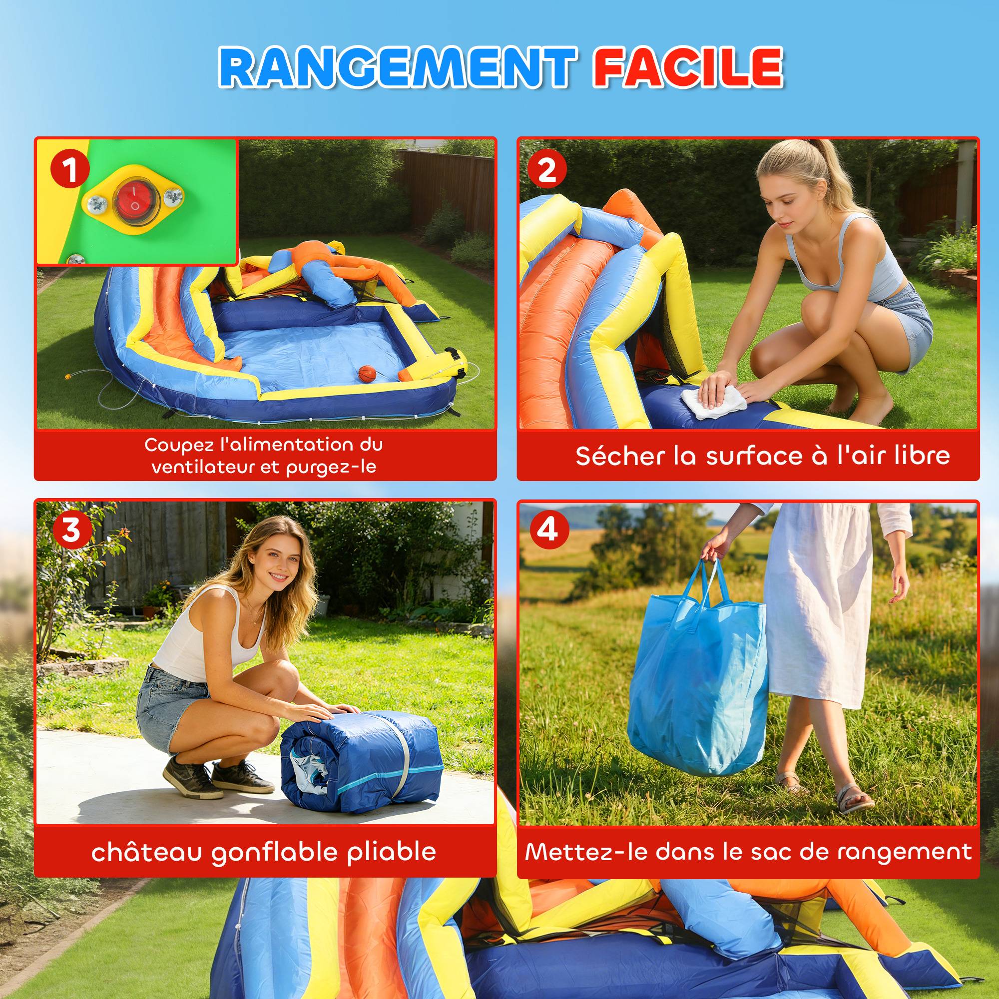 Château gonflable avec souffleur 8 en 1, parc aquatique, toboggan, trampoline, piscine à balles, multicolore - Image 9