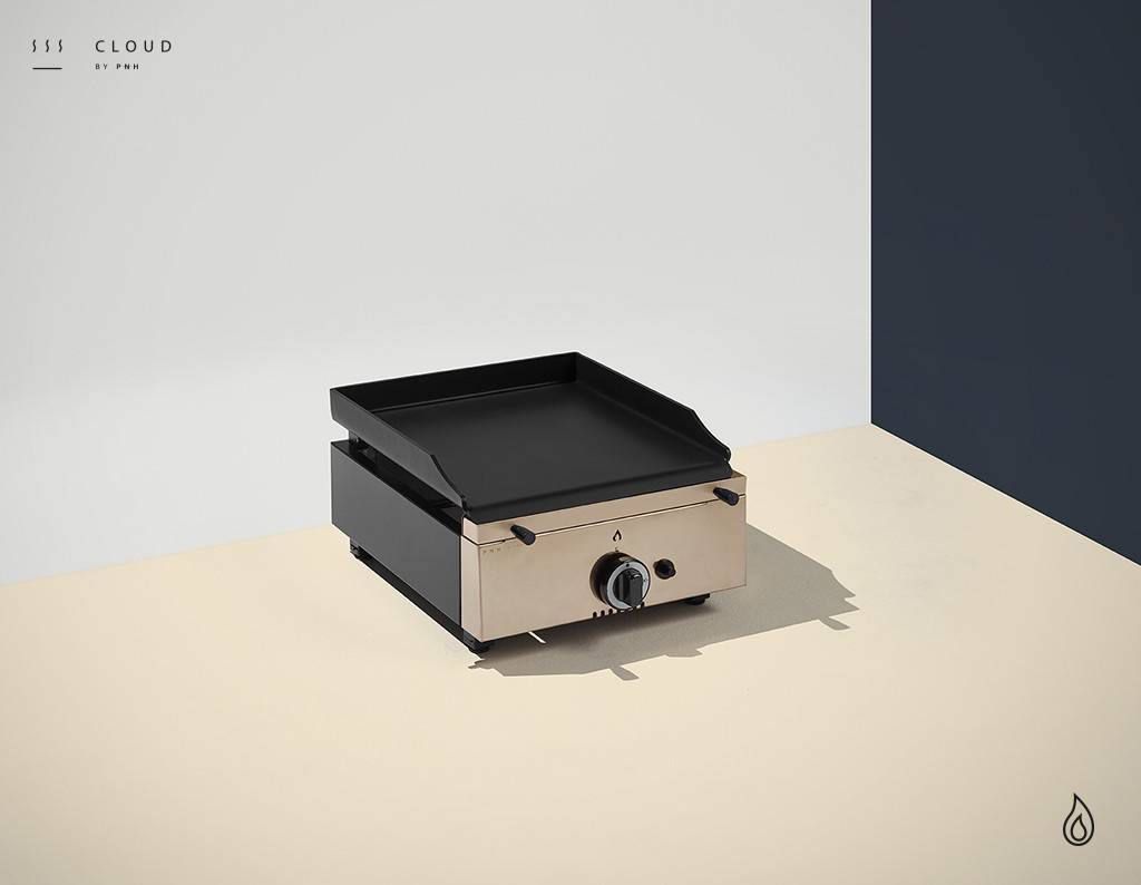 Plancha Gaz Inox 1 brûleur Plaque Lisse 400 x 455 mm -14 mm d'épaisseur - By Pinha