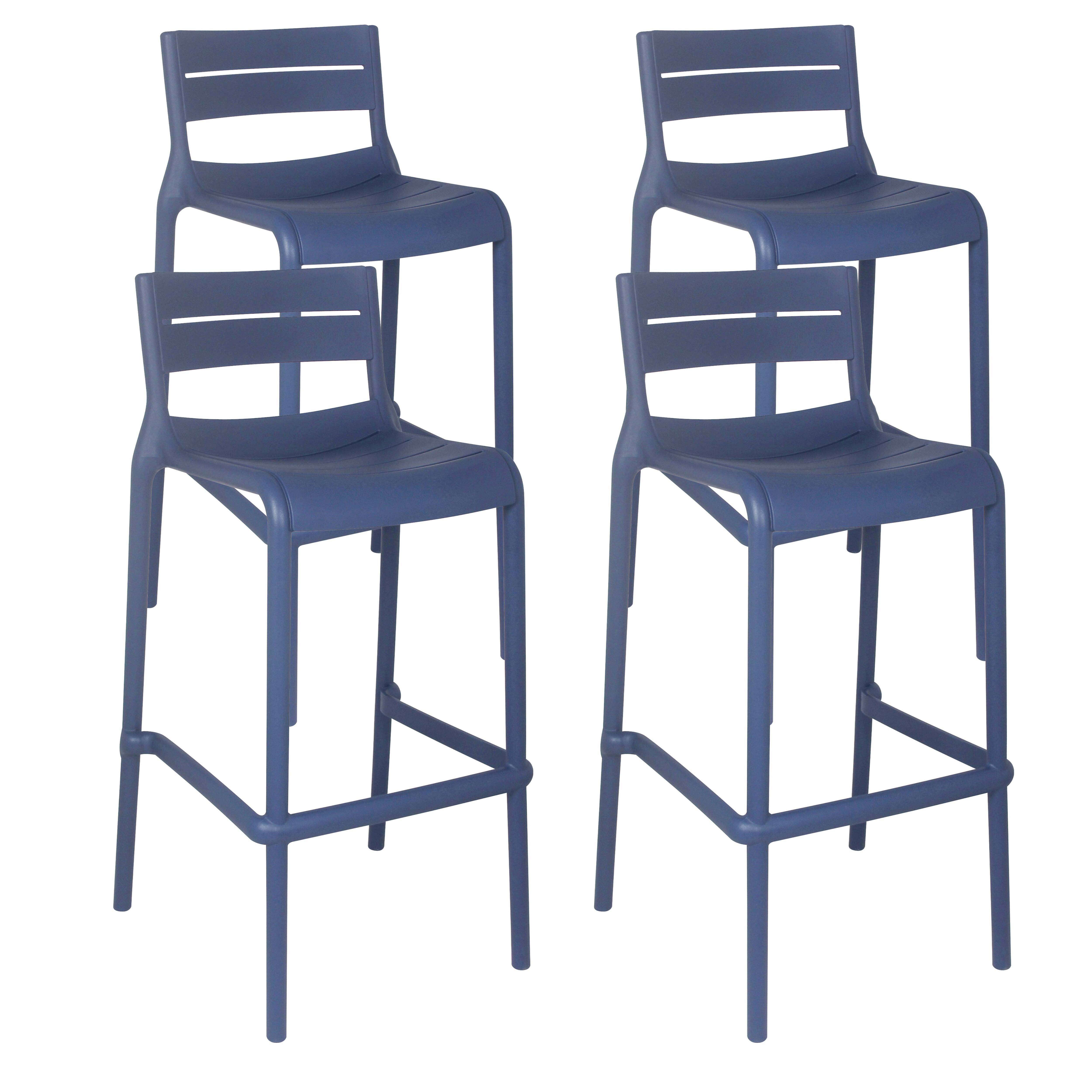 Oviala - Lot de 4 chaises hautes de terrasse en plastique bleu pacific - Oviala - Imagen 1