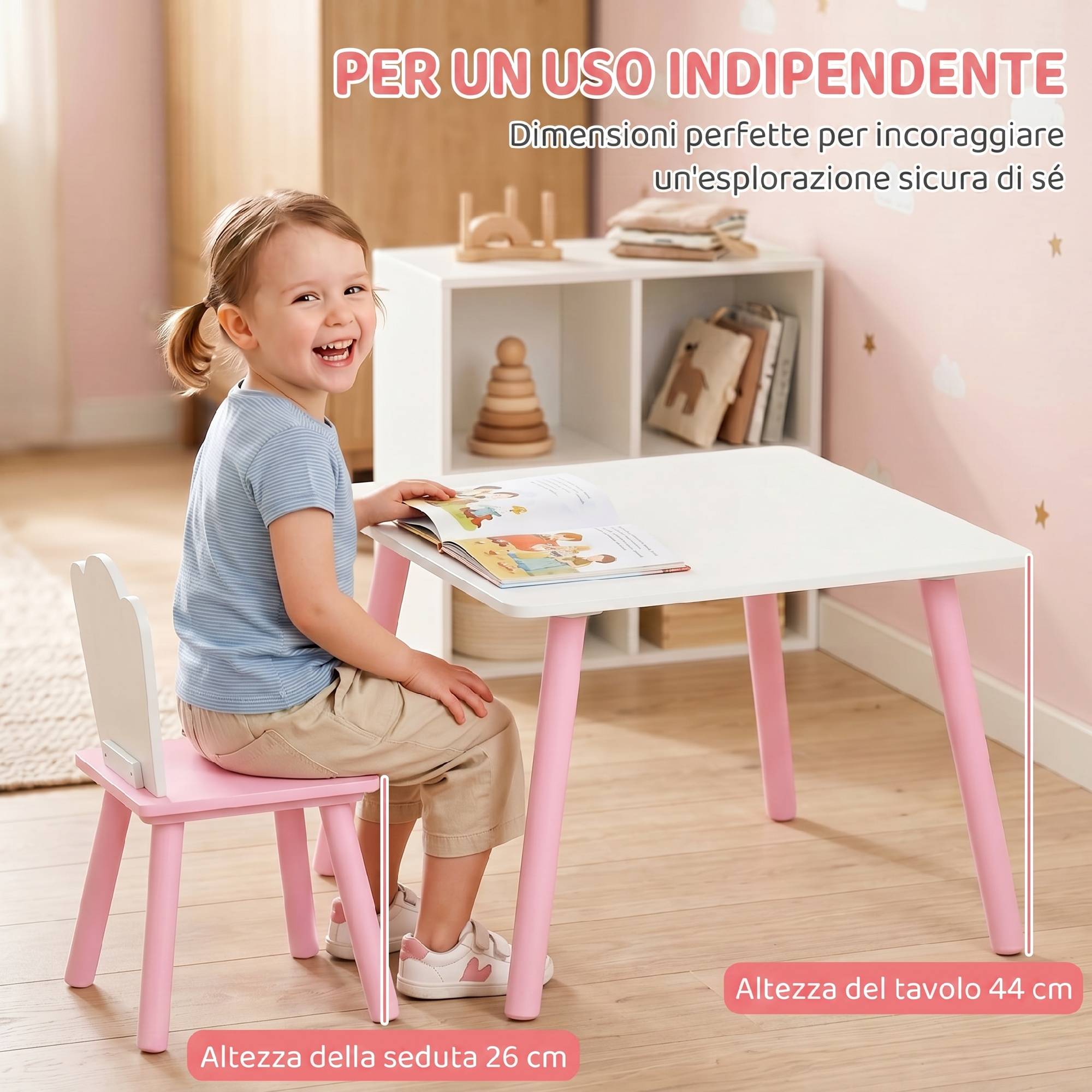 Table et chaises enfant pieds bois, thème barbe à papa, pour garçons filles 3-6 ans, crèche, rose - Image 7