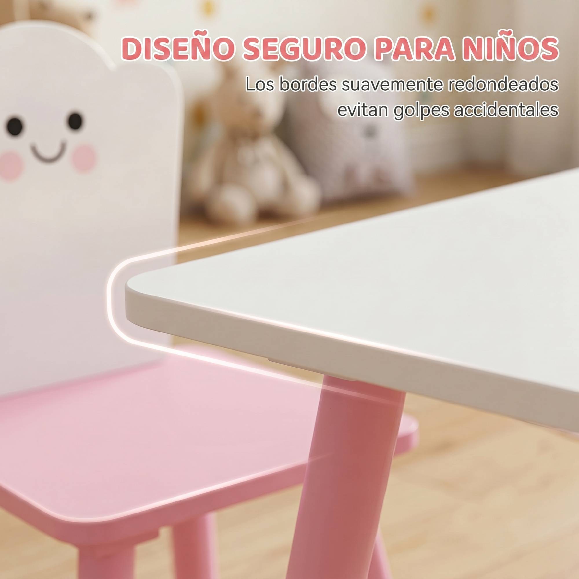 Table et chaises enfant pieds bois, thème barbe à papa, pour garçons filles 3-6 ans, crèche, rose - Image 8