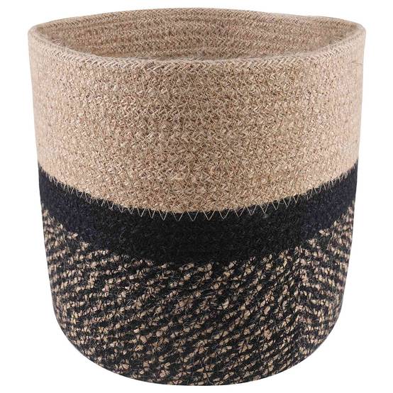 Ensemble de 2 pots à plantes jute naturel et noir 28 x 28 x 28 cm - PANGIVO - Image 3