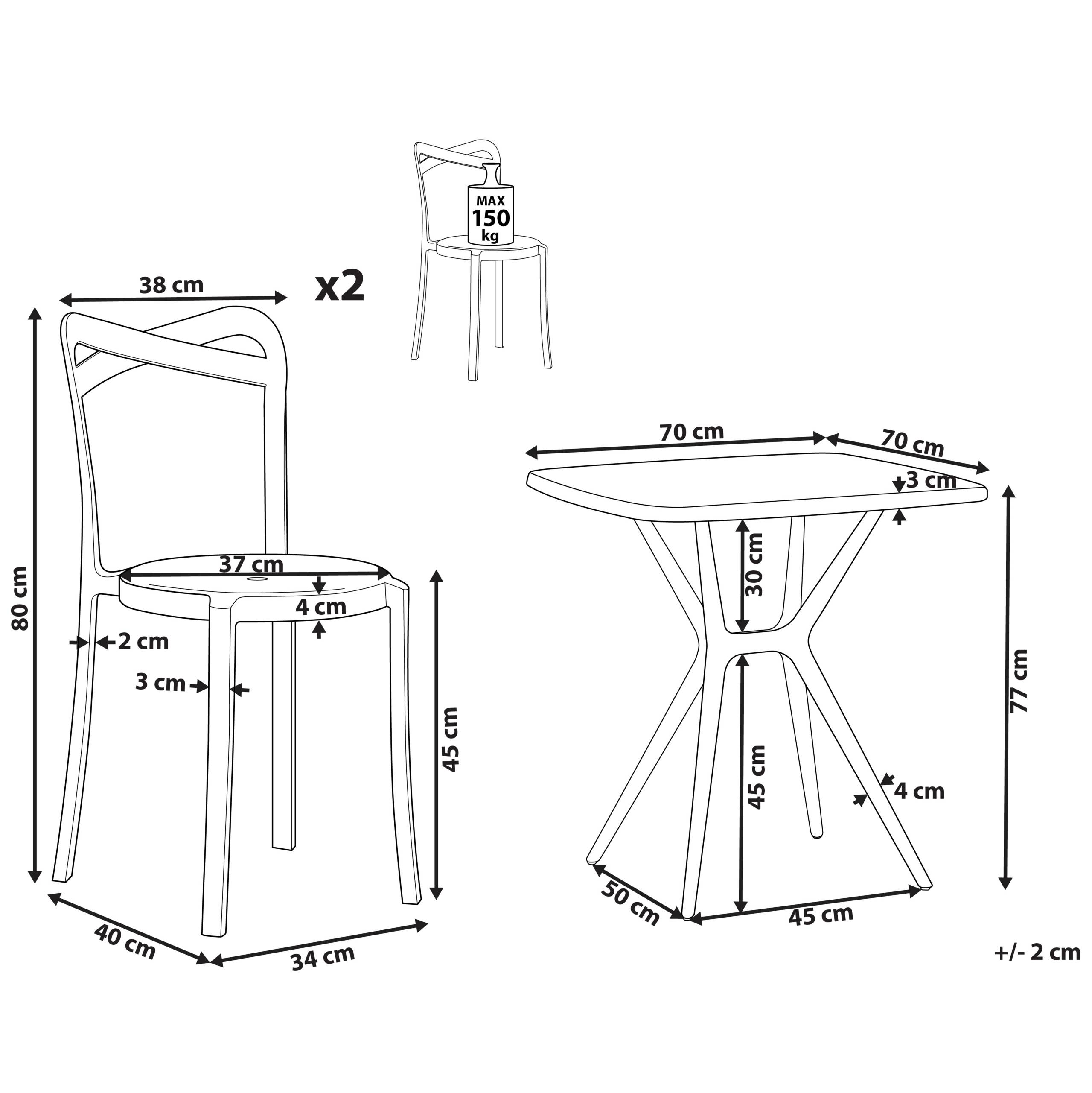 Beliani - Salon de Jardin Bistrot Bleu et Blanc Matière Synthétique pour 2 Personnes Table Carrée Légère en Intérieur et Extérieur Moderne - Imagen 3