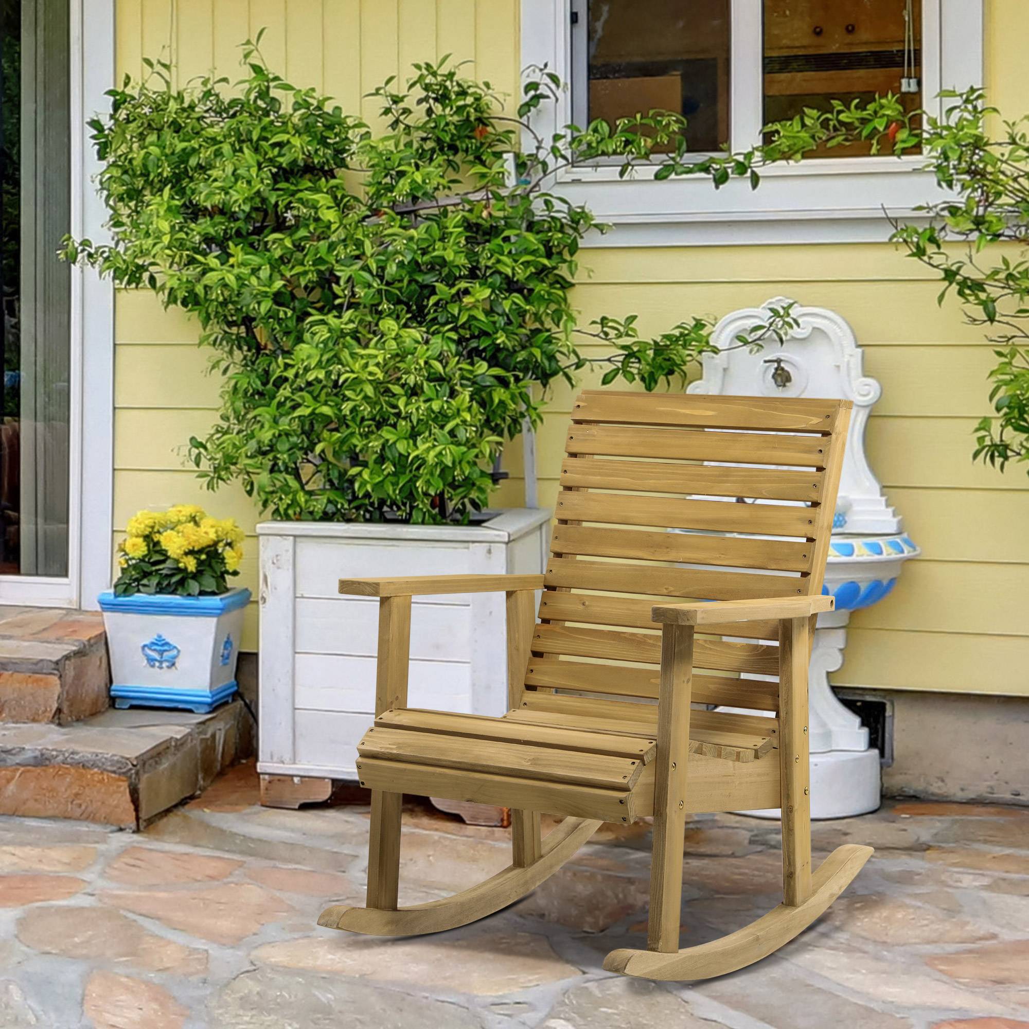 Fauteuil à bascule de jardin bois de sapin naturel 64 x 86 x 85 cm - PANGIVO - Image 4