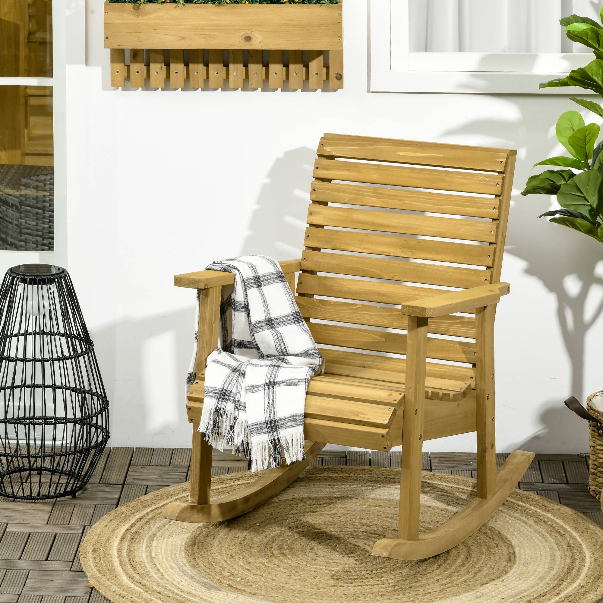 Fauteuil à bascule de jardin bois de sapin naturel 64 x 86 x 85 cm - PANGIVO - Image 3
