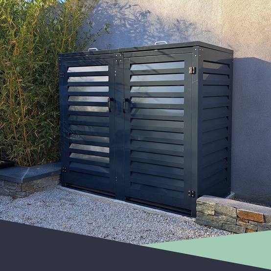 Cache Poubelle Extérieur Double en Aluminium thermolaqué - Abri pour 2 conteneurs 120 Litres – Gris Anthracite RAL 7016 - Image 8