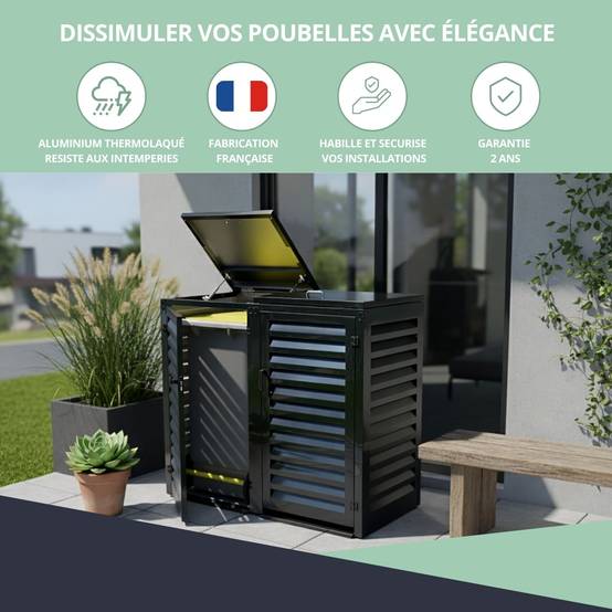 Cache Poubelle Extérieur Double en Aluminium thermolaqué - Abri pour 2 conteneurs 120 Litres – Gris Anthracite RAL 7016 - Image 7