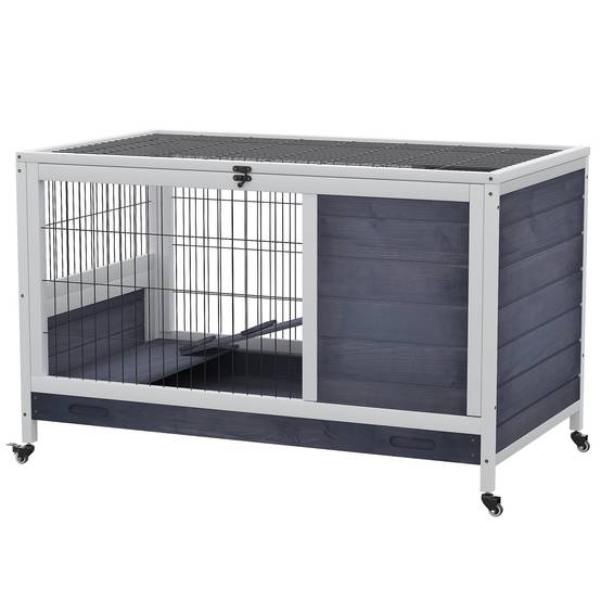 Clapier lapin cochon d'inde bois intérieur roulettes plateau amovible 90x53x59cm - ComfortXL Outdoor Living - Image 2