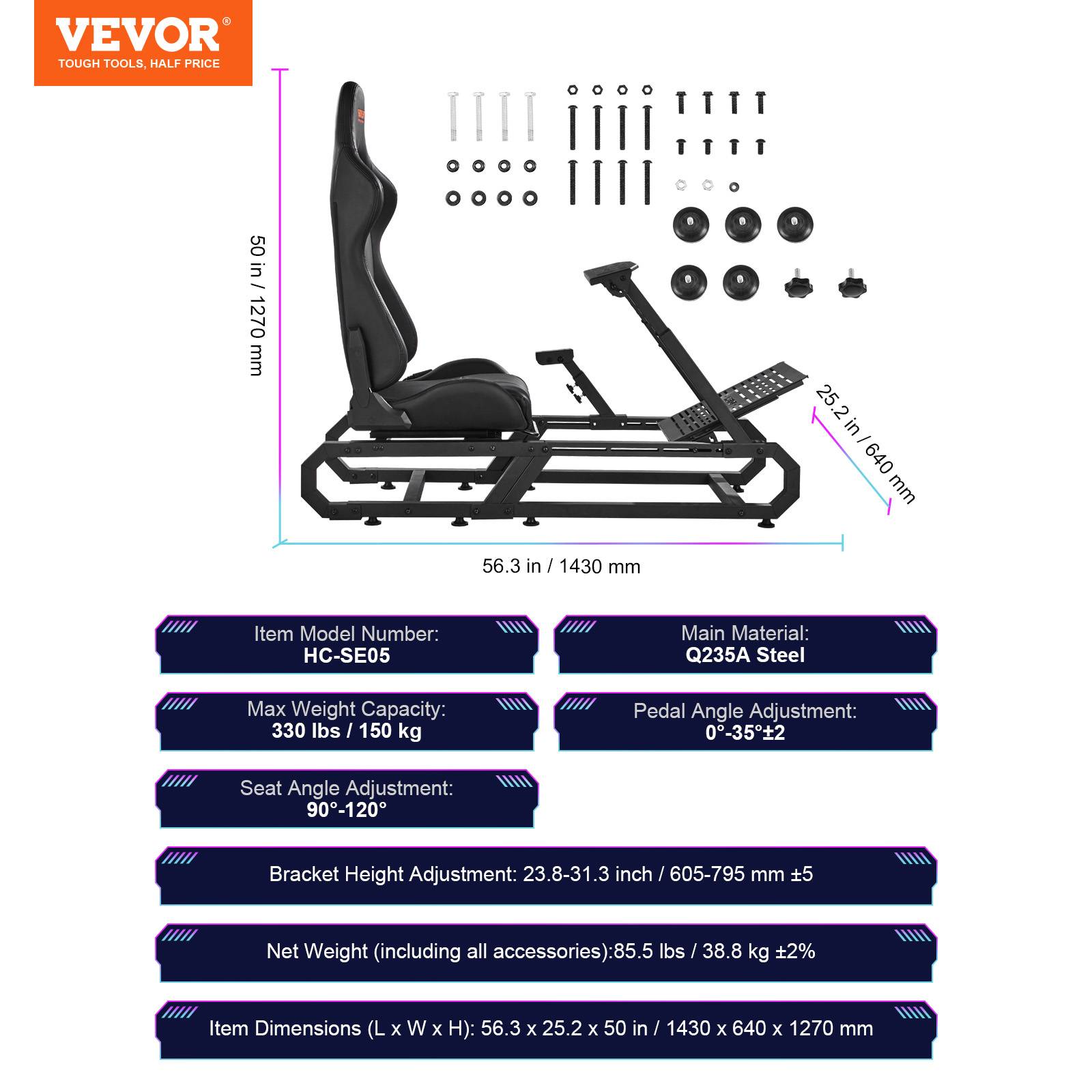 VEVOR Support volant de course compact acier, charge 150kg, réglable, pour Logitech G/Thrustmaster. - Image 7