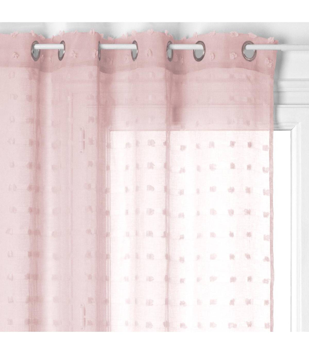 Voilage à œillets Rose motif petits pompons 140 x 240 cm - Imagen 1
