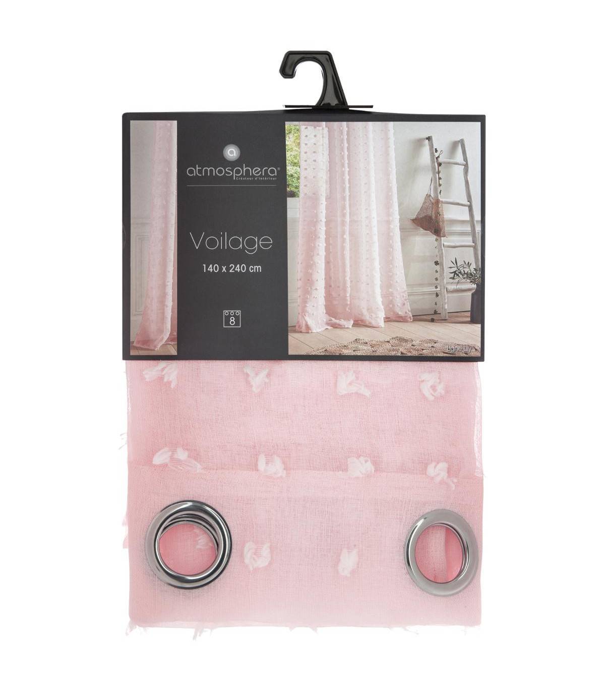 Voilage à œillets Rose motif petits pompons 140 x 240 cm - Imagen 2