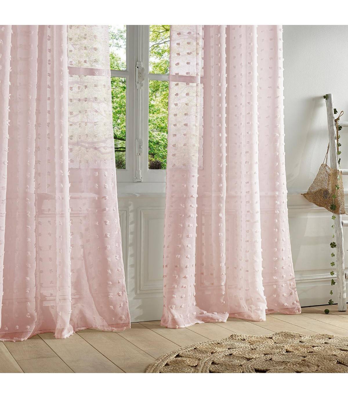 Voilage à œillets Rose motif petits pompons 140 x 240 cm - Imagen 4
