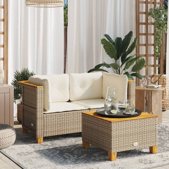 Canapés d'angle de jardin et coussins 2 pcs | Canapé D'extérieur | Sofa De Jardin beige résine tressée Maison Chic - Image 2