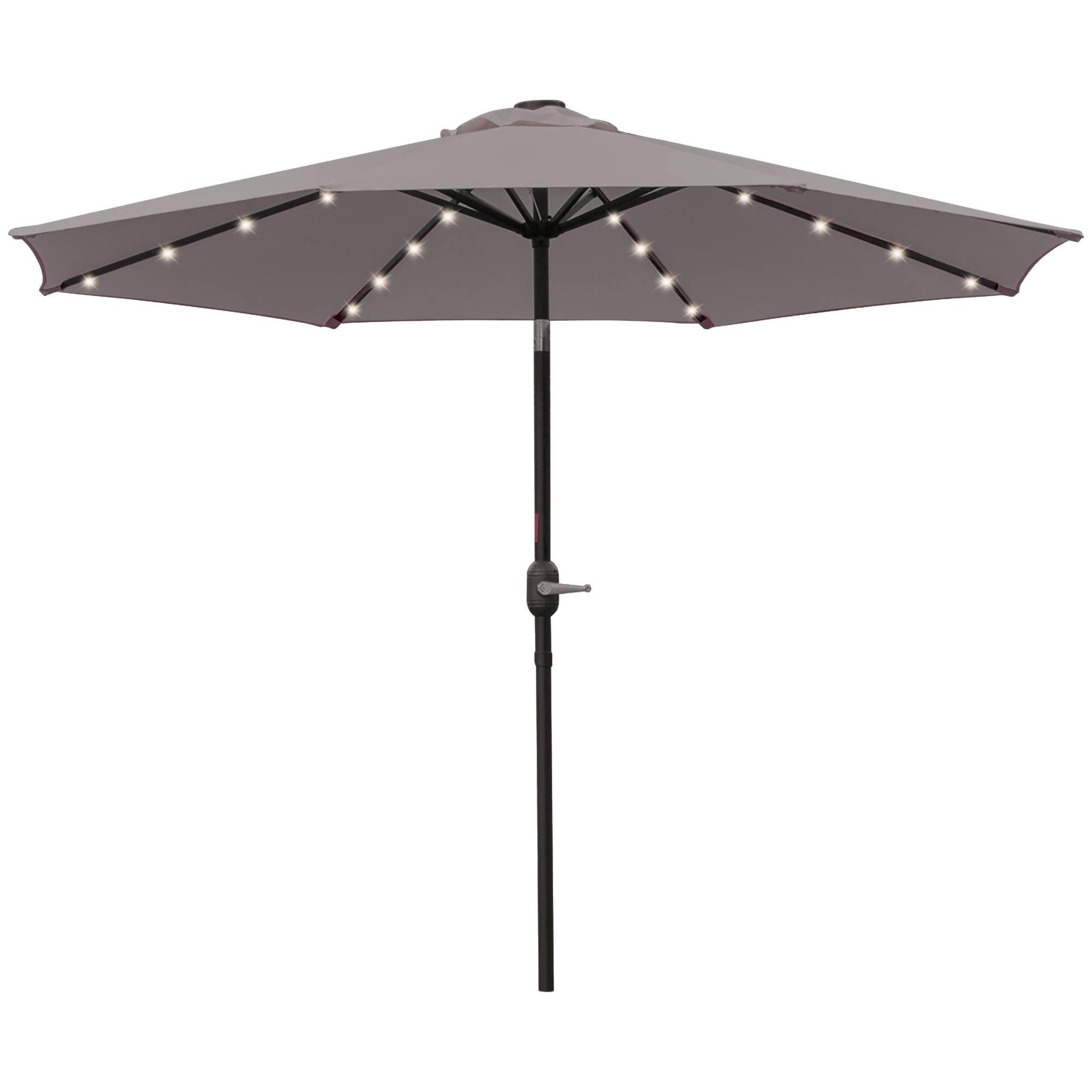 Parasol de jardin inclinable Ø265 cm avec 32 lumières LED solaires, mât en acier et manivelle, gris. - Image 2