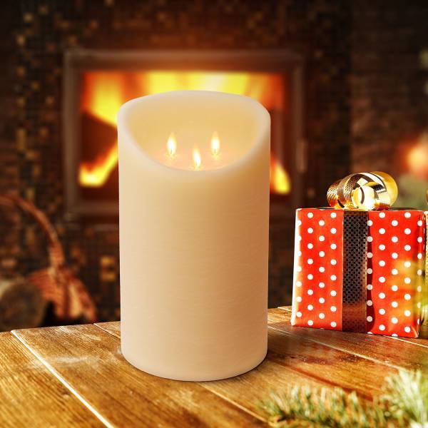 Lotti - Bougie LED triple flammes vacillantes en cire véritable Ivoire à piles vacillantes H25cm Blanc chaud Timer Lotti - Imagen 1