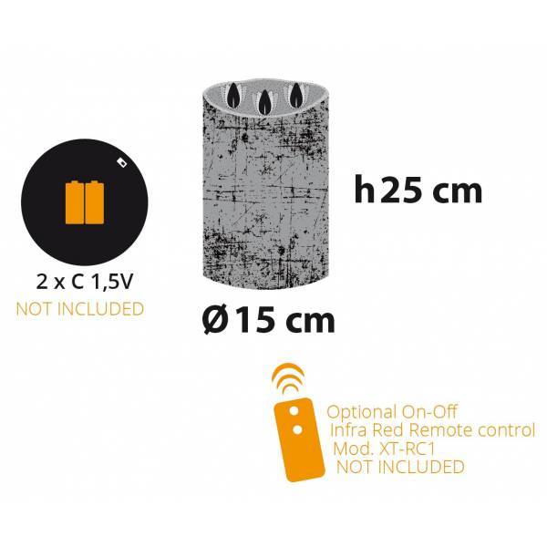 Lotti - Bougie LED triple flammes vacillantes en cire véritable Ivoire à piles vacillantes H25cm Blanc chaud Timer Lotti - Imagen 2