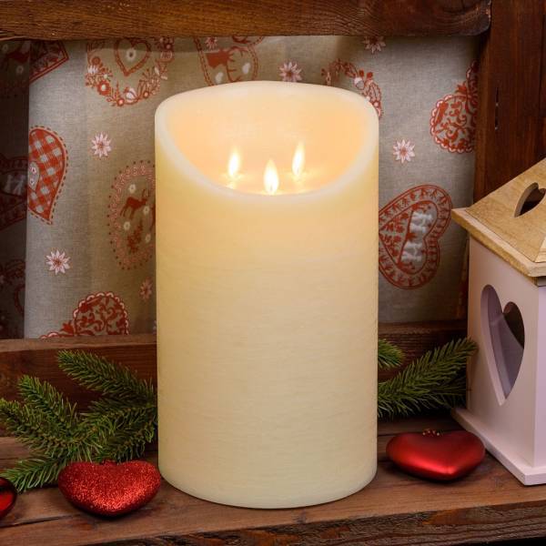 Lotti - Bougie LED triple flammes vacillantes en cire véritable Ivoire à piles vacillantes H25cm Blanc chaud Timer Lotti - Imagen 8