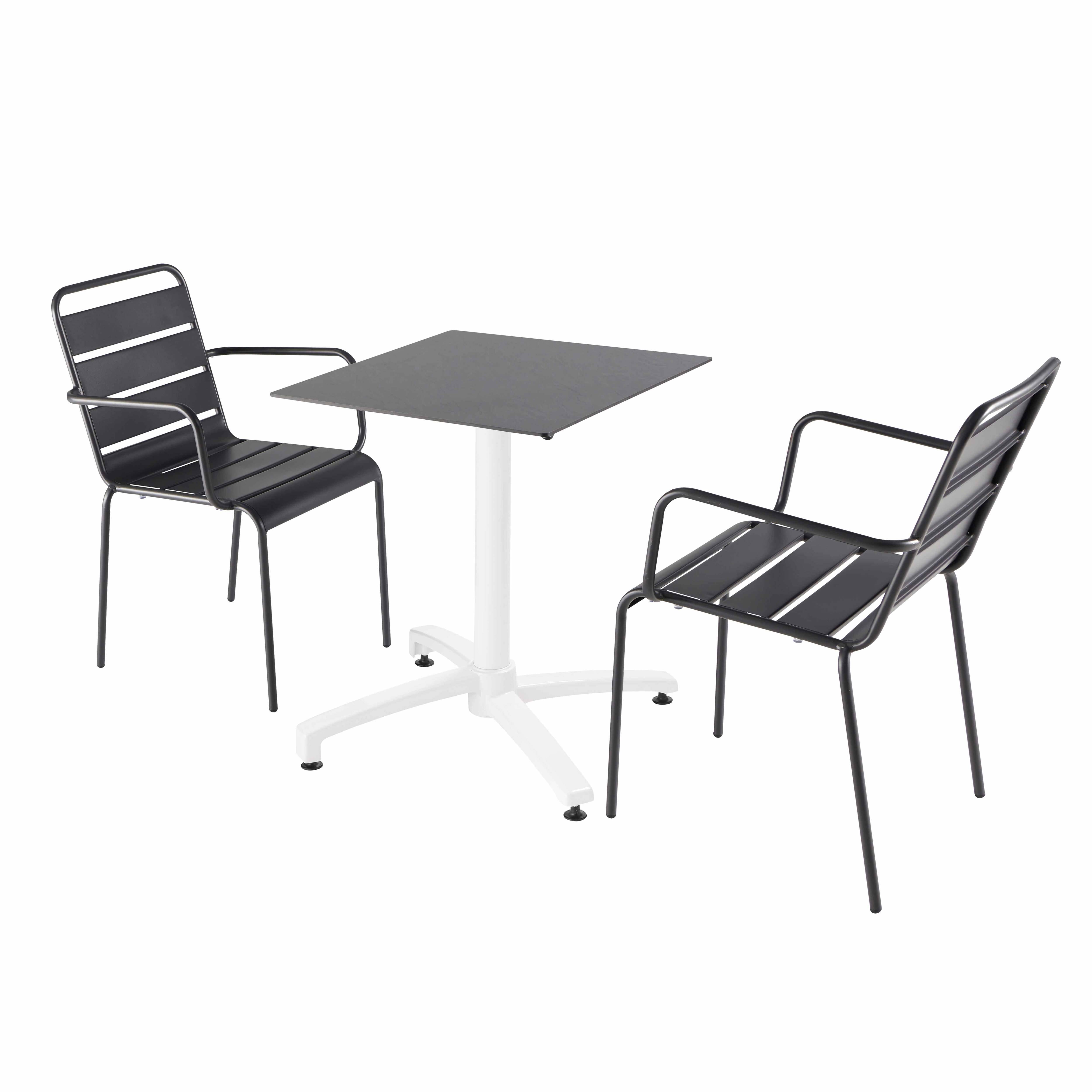 Oviala - Ensemble table de terrasse stratifié ardoise et 2 fauteuils gris - Oviala - Imagen 1