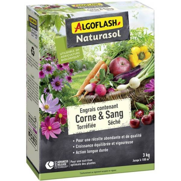 Algoflash - Engrais - ALGOFLASH NATURASOL - Corne torréfiée sang séché - 3 kg