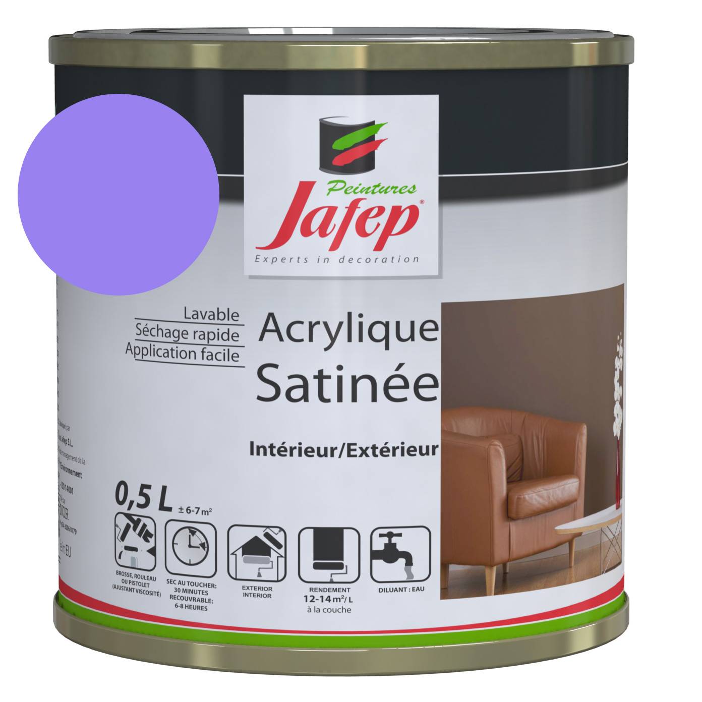 Peinture acrylique satinée lavande Jafep  0,5l  0,5 L - 0,5 L - Image 1