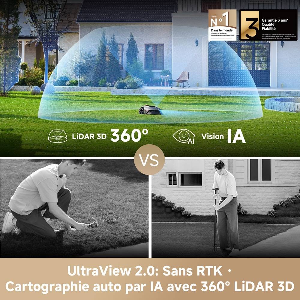 MOVA LiDAX Ultra 800 Robot Tondeuse – LiDAR 3D IA, Cartographie Auto, Coupe Bordures, 500–800 m² - Image 2