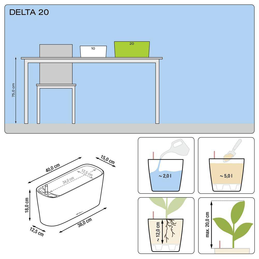 Lechuza - Pot de table Delta 20 - kit complet, anthracite métallisé 40 cm Lechuza - Imagen 6