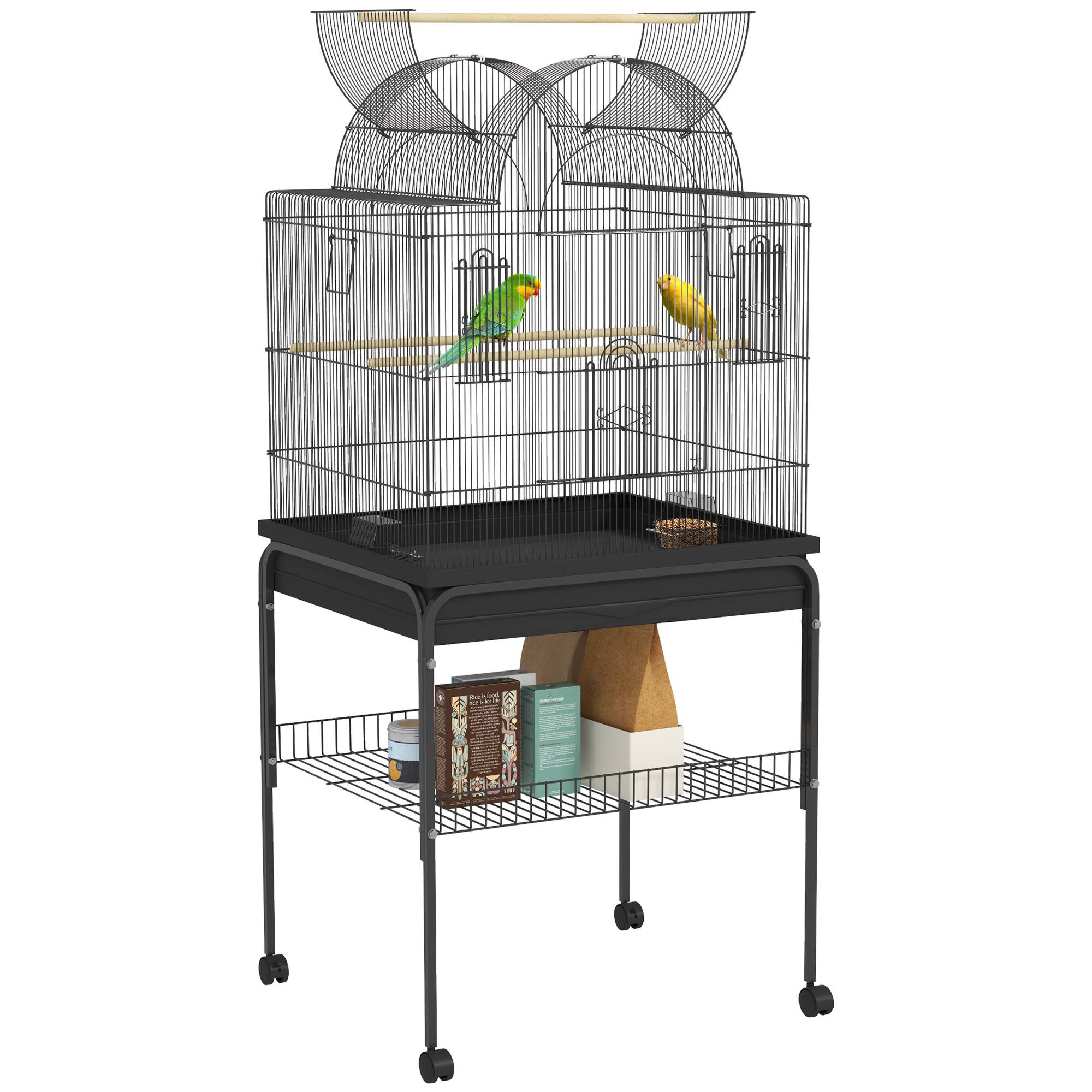 Cage à oiseaux métal noir 63 x 53 x 144 cm - PANGIVO - Image 1