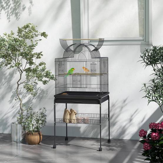 Cage à oiseaux métal noir 63 x 53 x 144 cm - PANGIVO - Image 4
